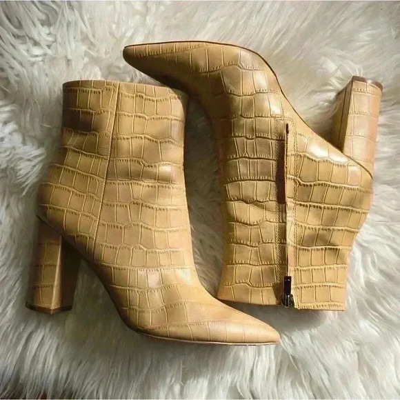 Marc Fisher Croc Embossed Pointy Toe Ankle Booties - Picture 1 of 15